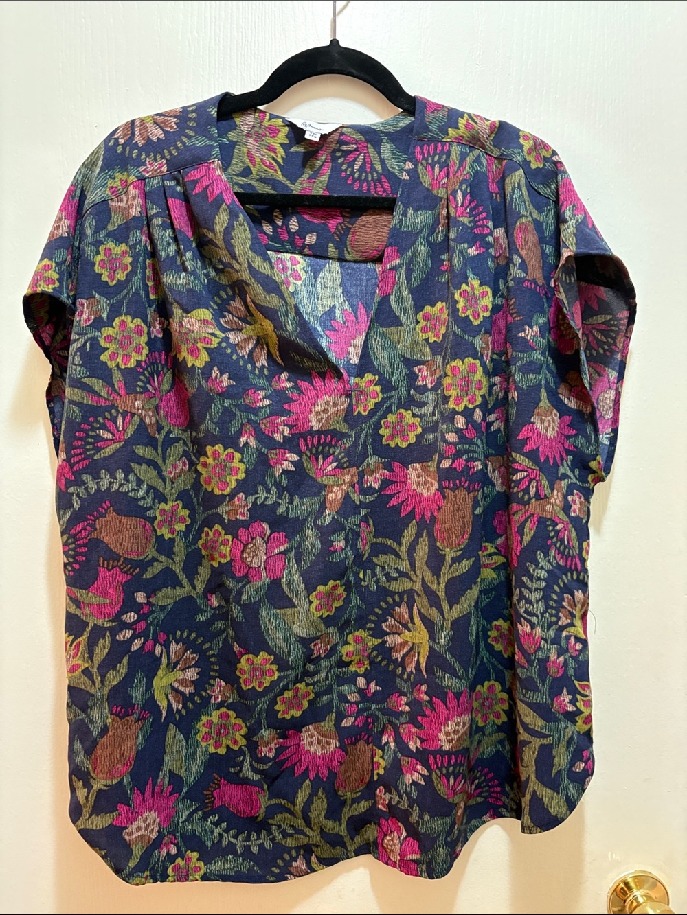 Reitmans Floral V-Neck Blouse in Navy, Pink and Green